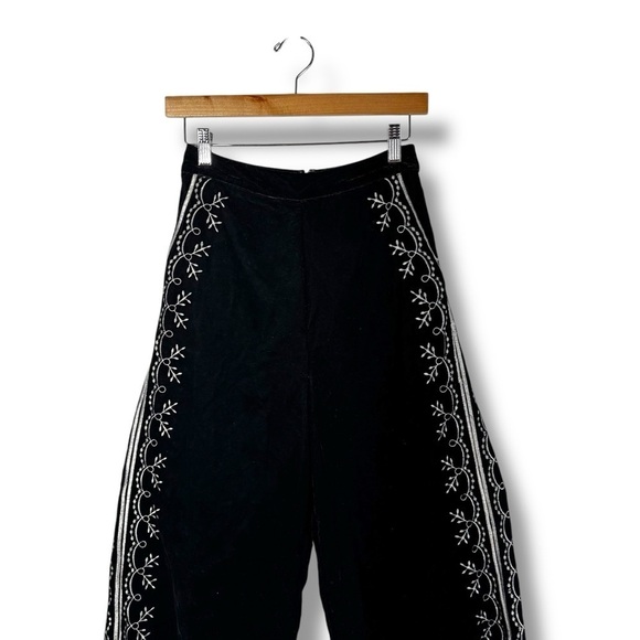 Sage The Label Zella Embroidered Velvet Wide Leg Pants, Black/White, Size Small - Picture 3 of 13